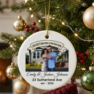 Custom Our First Christmas in Our New Home Photo  Ceramic Tree Decoration
