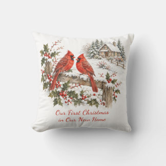 Custom Our First Christmas New Home Cardinal Cushion