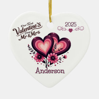 Custom Our First Valentines Day Mr & Mrs Ornament