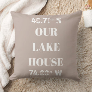 Custom Our Lake House Coordinates Throw Pillow