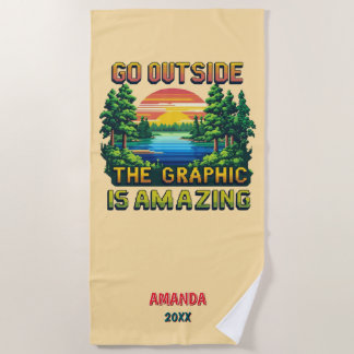 Custom Outdoor Nature Scene Pixel Art Graphic  Beach Towel