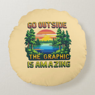 Custom Outdoor Nature Scene Pixel Art Graphic  Round Cushion