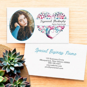Custom Oval Photo Colourful Tree Heart Artwork Business Card