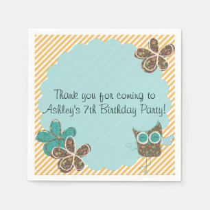 Custom Owl Birthday Party Paper Napkins