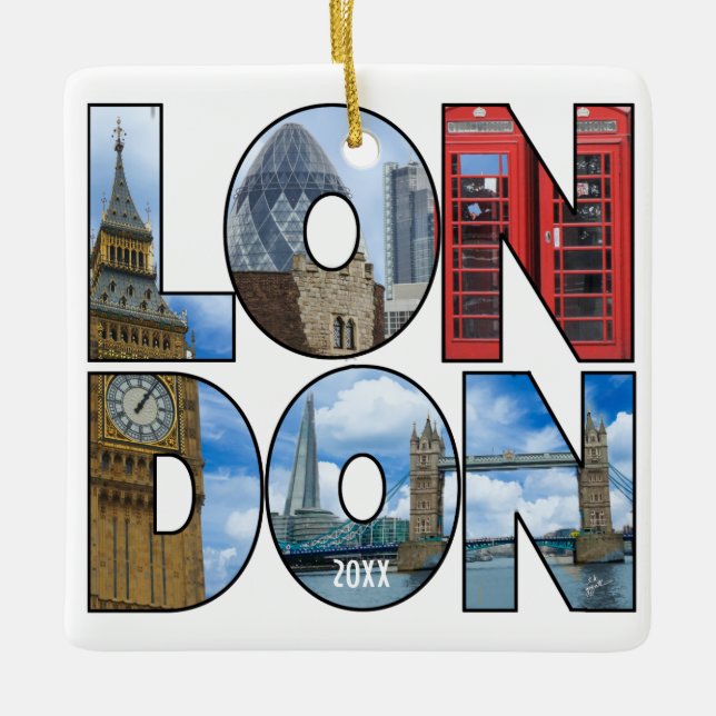 Custom Own Photo London Europe City Typography Ceramic Ornament (Front)