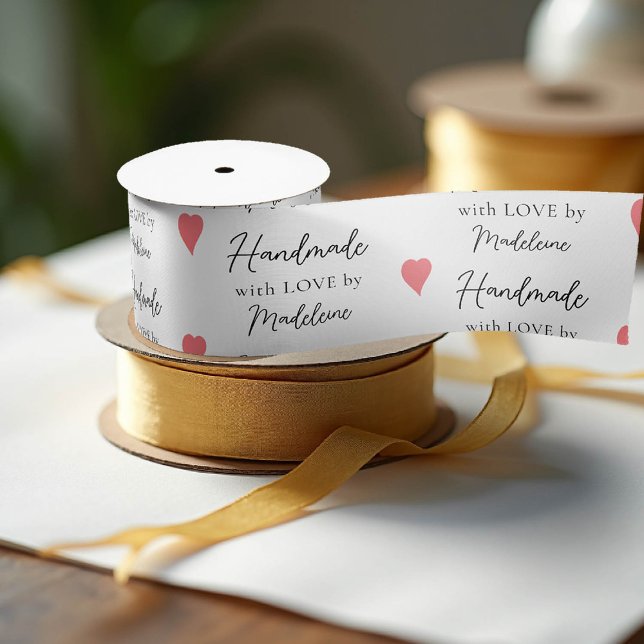Custom Packaging Handmade Artisan Crafts Heart Satin Ribbon (custom packaging ribbon handmade artisanal homemade gifting christmas bridal baby shower heart)
