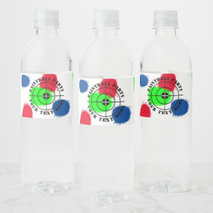 Custom paintball Birthday party paint splatter Water Bottle Label