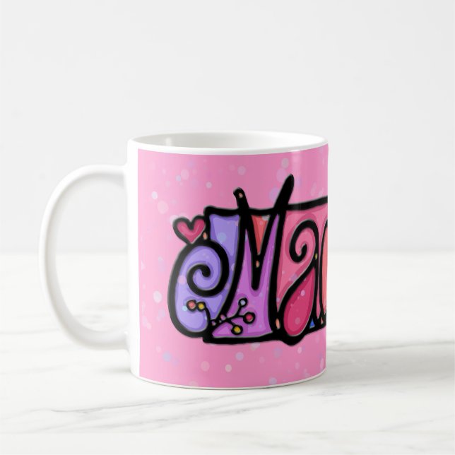 Custom painted mug MADELYN pink + flower (Left)