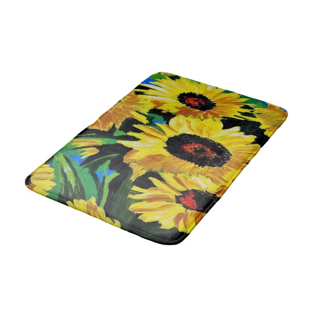 Custom Painted Sunflowers Bath Mat (Angled)