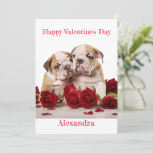 Custom Pair of Bulldog Puppies Valentine Holiday Card