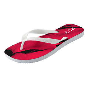 Custom Pair of Flip Flops Brushed Red Black