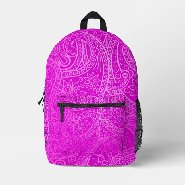 Custom Paisley Magenta Colourful Pattern Aesthetic Printed Backpack (Front)