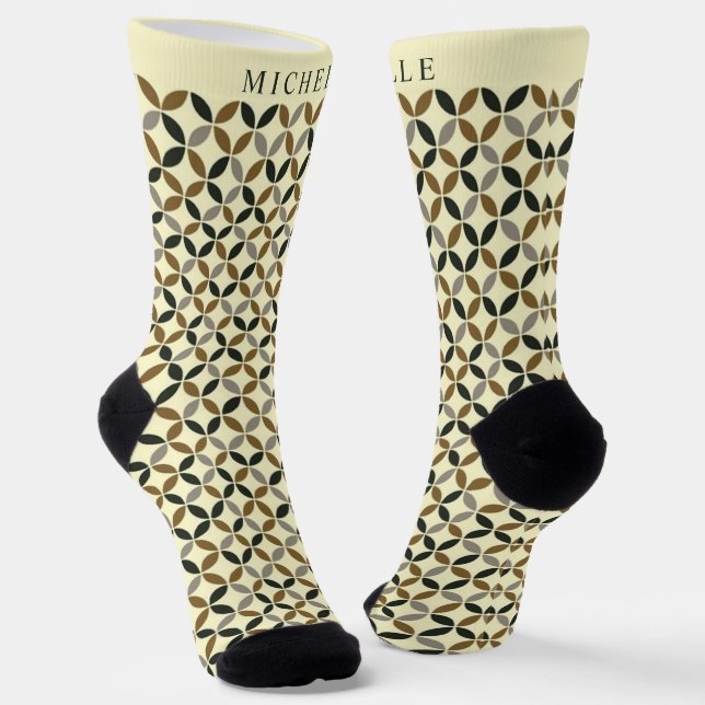 Custom Pale Cream Yellow Green Geometric Pattern Socks (Angled)