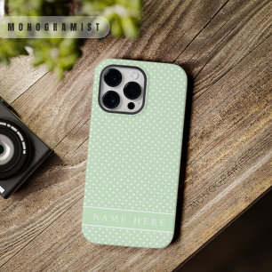Custom Pale Pastel Green White Polka Dot Design  Case-Mate iPhone 14 Pro Max Case