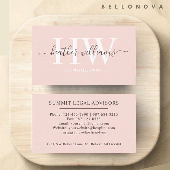 Custom Pale Pastel Pink White Black Professional Business Card (Custom Pale Pastel Pink White Black Professional Business Card)