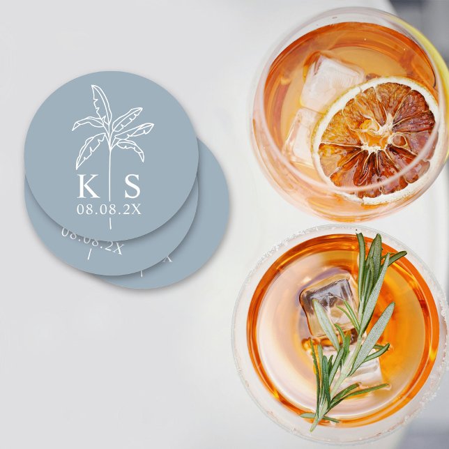 Custom Palm Tree Monogram Save the Date Logo Round Paper Coaster (Creator Uploaded)