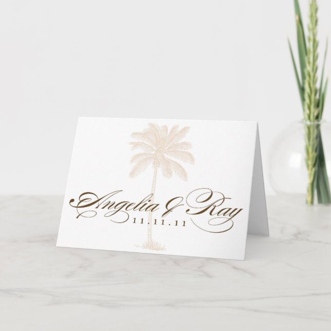 Custom Palm Tree Wedding Logo Thank You Card (Front)