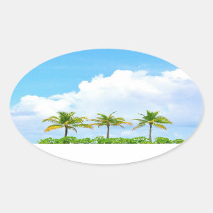 Custom Palms Blue Sky Clouds Blank Template Oval Sticker
