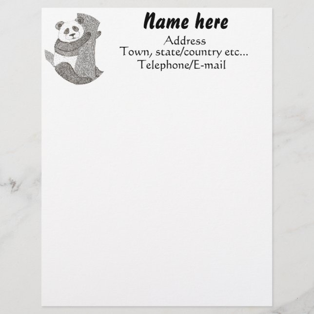 Custom Panda Bear Letterhead (Front)
