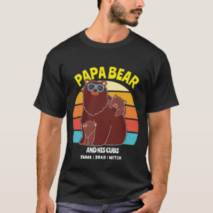 Custom Papa Bear Father Kids Names Vintage Cute T-Shirt