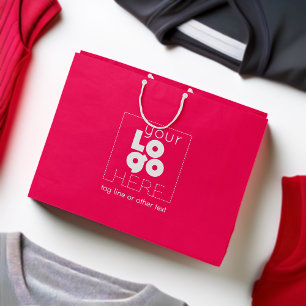 Custom Paper Company Logo on Hot Pink Shopping Large Gift Bag