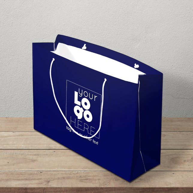 Custom Paper Company Logo on Navy Blue Shopping Large Gift Bag (Creator Uploaded)