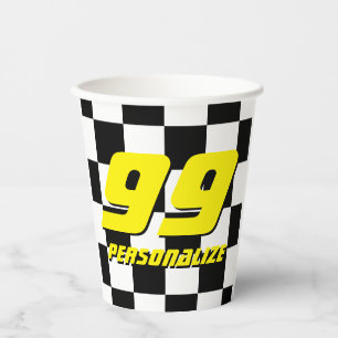 Custom paper cups with chequered auto racing flag