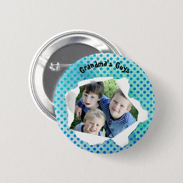 Custom Paper Hole Photo Blue Dots Template 6 Cm Round Badge (Front & Back)