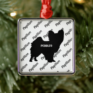 Custom Papillon Dog Silhouette Metal Tree Decoration