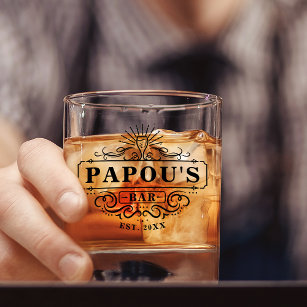 Custom Papou's Bar Year Established Glass