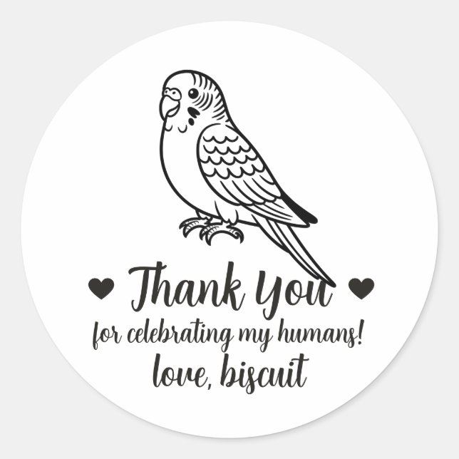 Custom Parakeet Wedding Favour Stickers (Front)