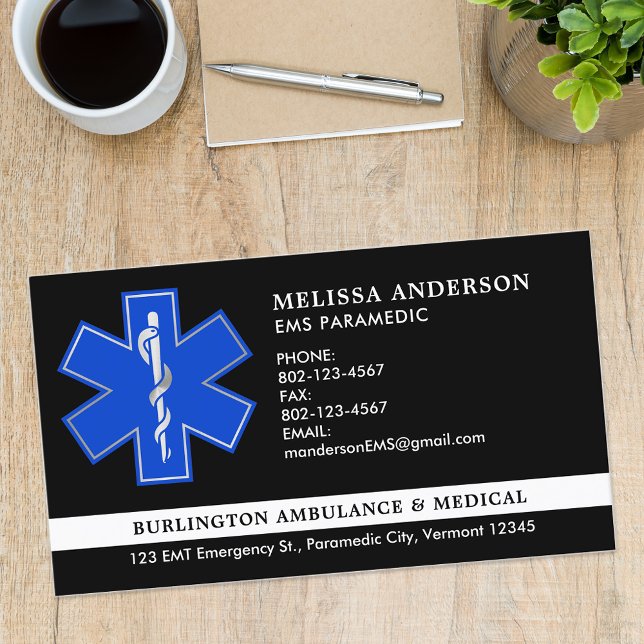 Custom Paramedic EMS Ambulance Service Emblem Logo Business Card (Creator Uploaded)
