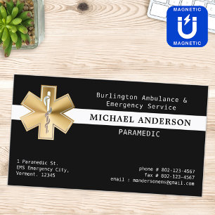 Custom Paramedic EMS EMT Ambulance Gold Logo Magnetic Business Card