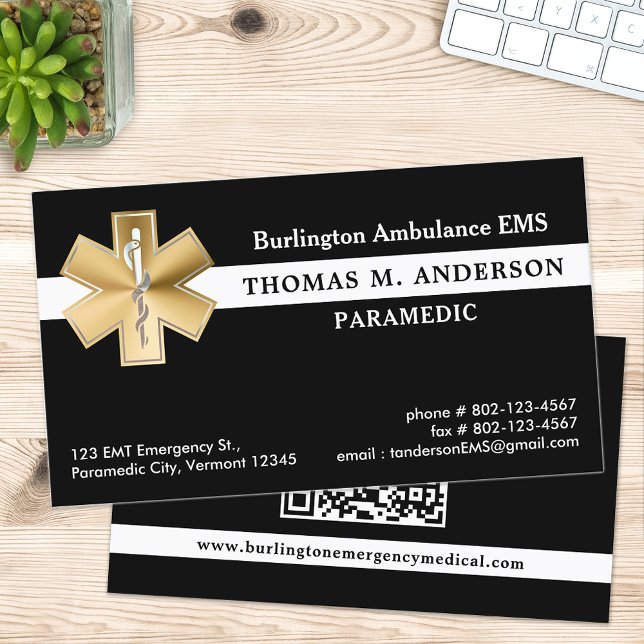 Custom Paramedic EMS EMT Ambulance Medical QR Code Business Card (Creator Uploaded)