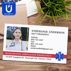 Custom Paramedic EMS EMT Emergency Ambulance Logo Magnetic Business Card