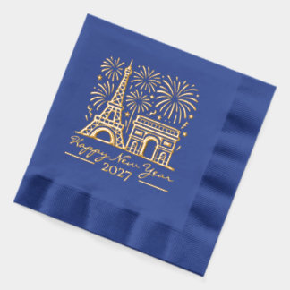 Custom Paris Eiffel Tower Fireworks New Year 2027 Foil Napkins