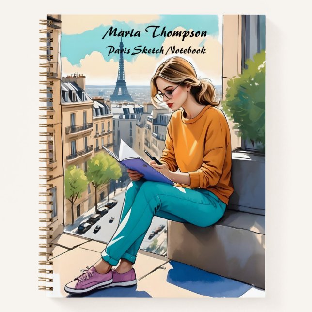Custom Paris Sketch Travel Notebook Journal Diary (Front)