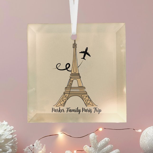 Custom Paris Trip Eiffel Tower Christmas Glass Tree Decoration (Creator Uploaded)