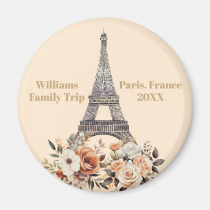 Custom Paris Trip Eiffel Tower Floral Magnet