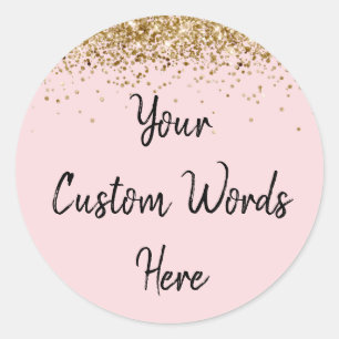Custom Party Favor Birthday Blush Pink Gold Black Classic Round Sticker