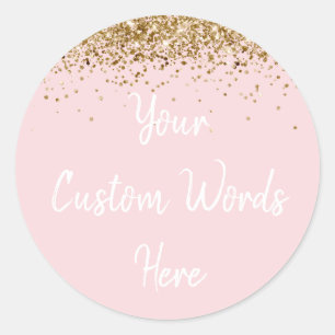 Custom Party Favour Birthday Blush Pink White Gold Classic Round Sticker