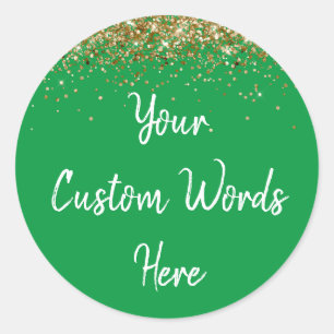 Custom Party Favour Birthday Kelly Green Gold Whit Classic Round Sticker
