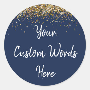 Custom Party Favour Birthday Navy Blue Gold & Whit Classic Round Sticker