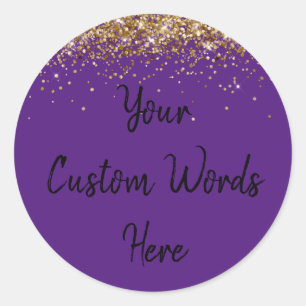 Custom Party Favour Birthday Purple Gold and Black Classic Round Sticker