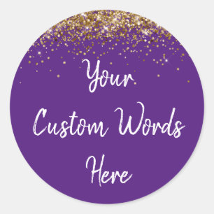 Custom Party Favour Birthday Purple Gold and White Classic Round Sticker