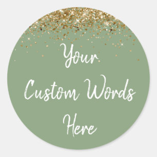 Custom Party Favour Birthday Sage Green Gold White Classic Round Sticker