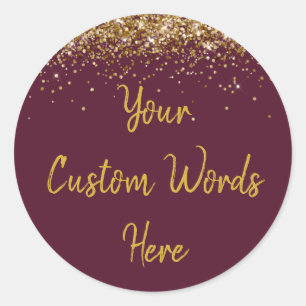 Custom Party Favour His Birthday Maroon and Gold Classic Round Sticker