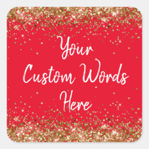 Custom Party Favour Personalised Birthday Red Gold Square Sticker