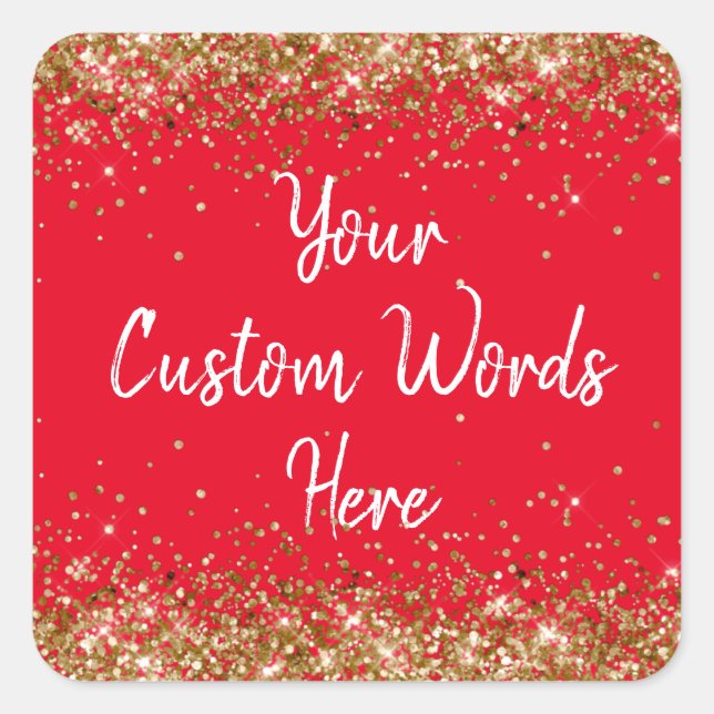 Custom Party Favour Personalised Birthday Red Gold Square Sticker (Front)