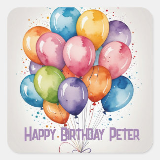 custom party Happy Birthday balloons Square Sticker